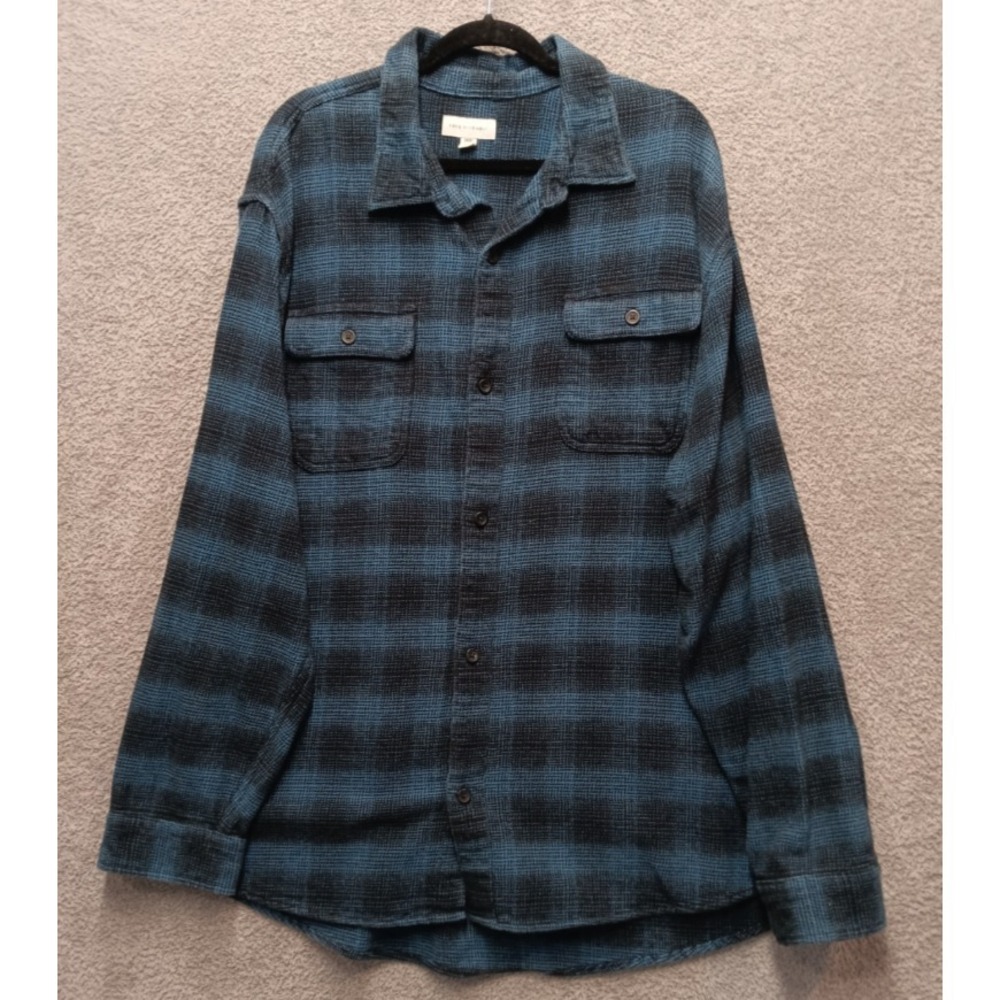 Free Assembly Men's Flannel Shirt Blue Plaid 3XG‎ Cotton Button Up Heavy